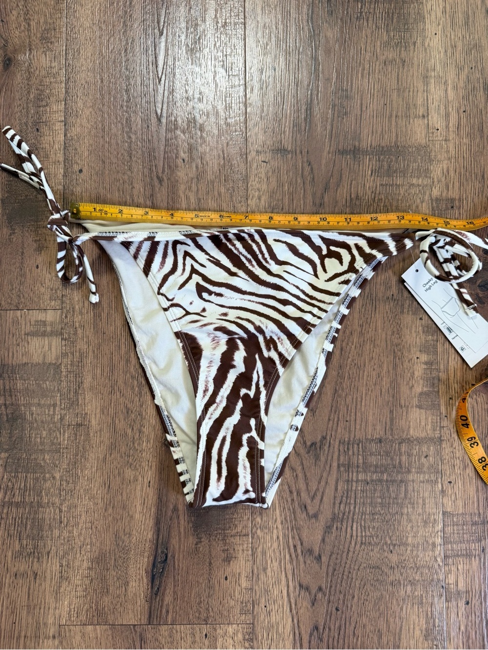 No Boundaries Brown Cream Zebra Side Tie Bikini Bottom Lined Stretch XXL